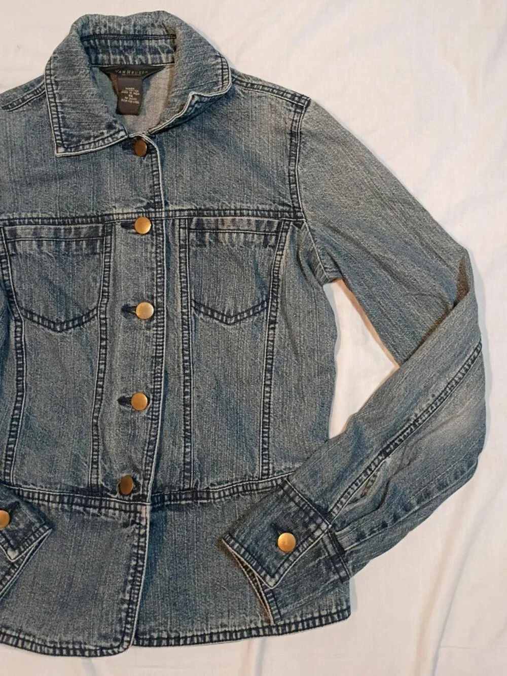 Van Heusen Denim Jacket Women's XS Medium Wash Tailored Structured Fitted Prince